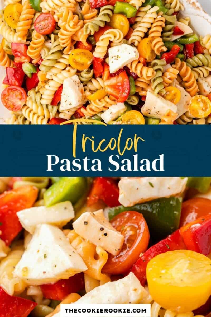 pinterest de salada de macarrão tricolor.