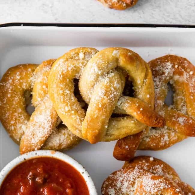 featured garlic parmesan soft pretzels.