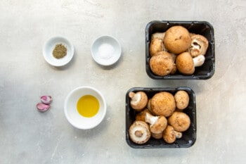 overhead view of ingredients for air fryer mushrooms.