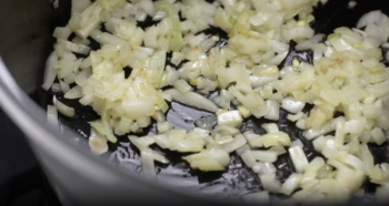 close up of cooked diced onions.