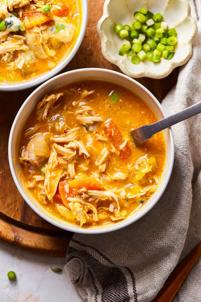 bowl of healthy buffalo chicken soup