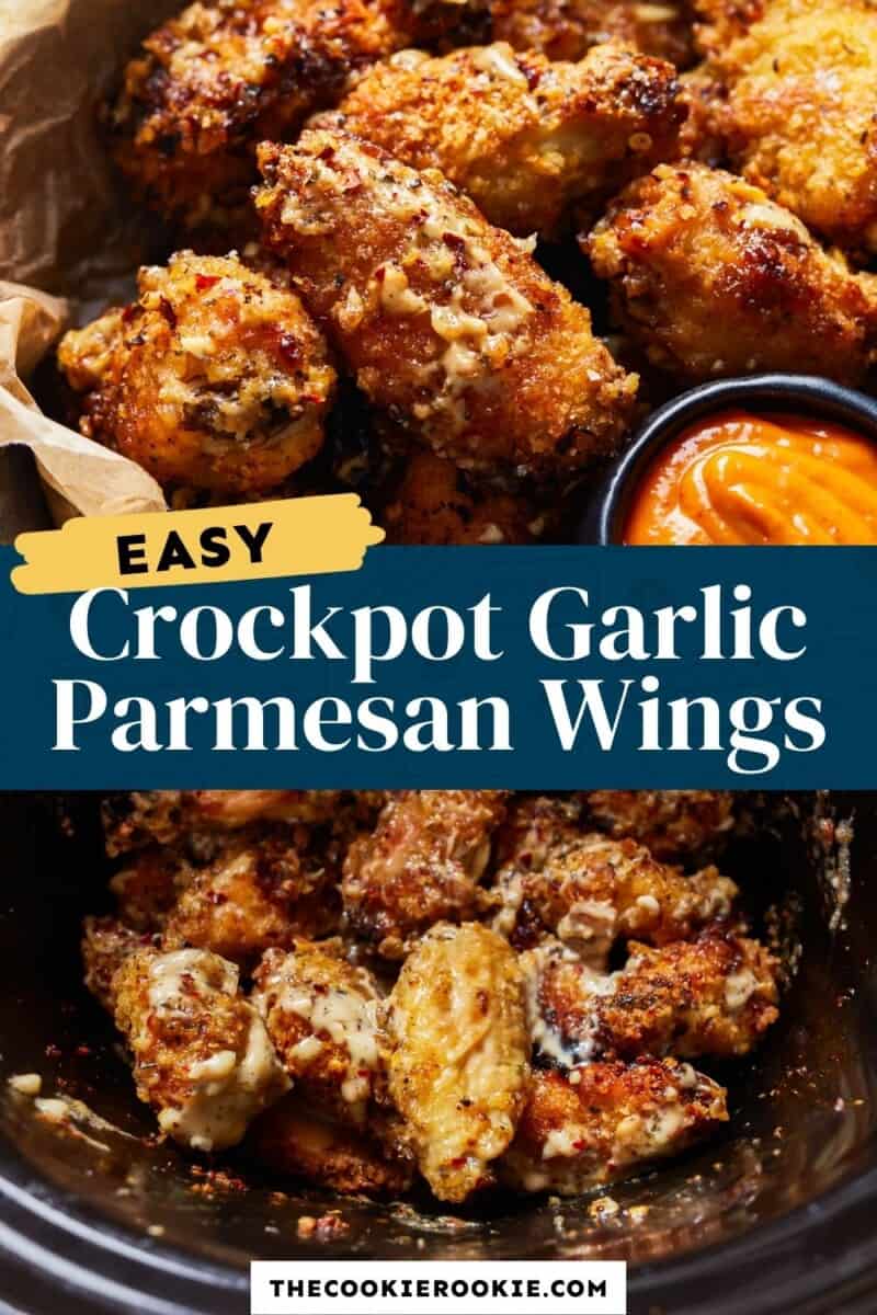 easy crockpot garlic parmesan chicken wings pin