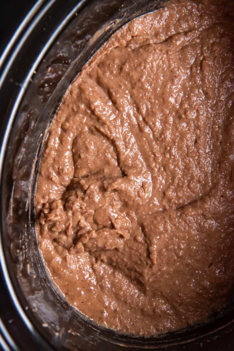refried beans in a crockpot.