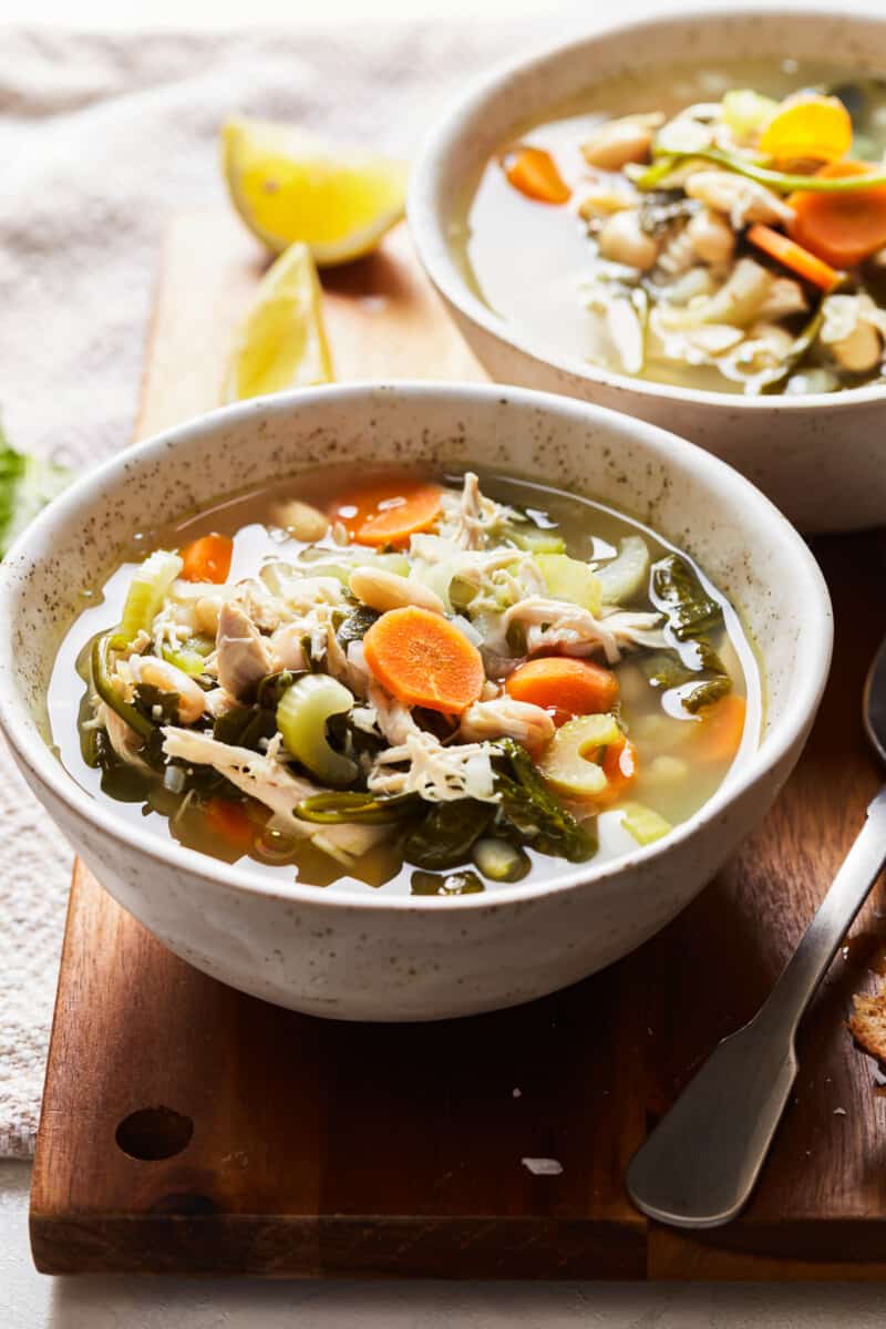 a bowl of tuscan chicken soup