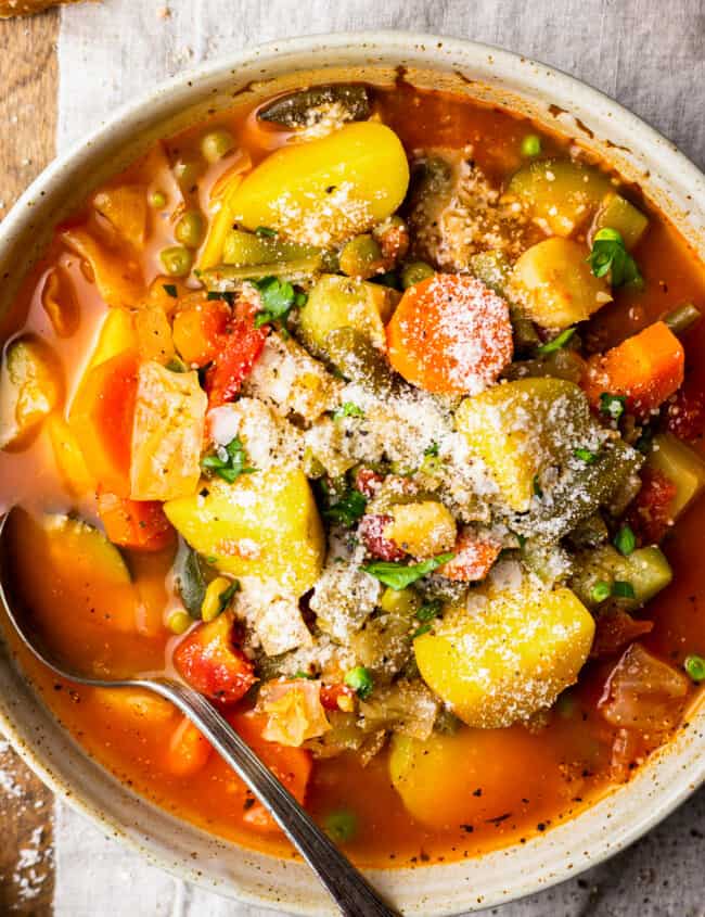 hearty vegetable soup in a bowl