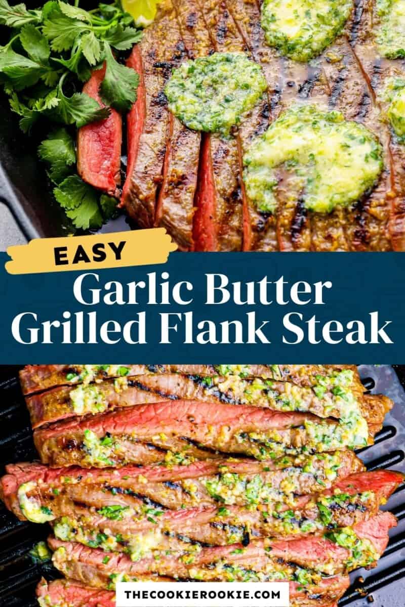easy grilled flank steak with garlic butter pin