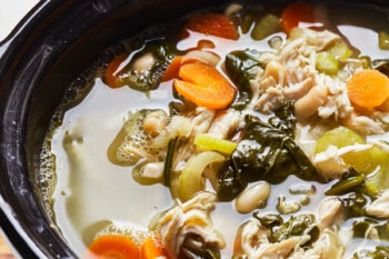 close up on tuscan soup in a crockpot