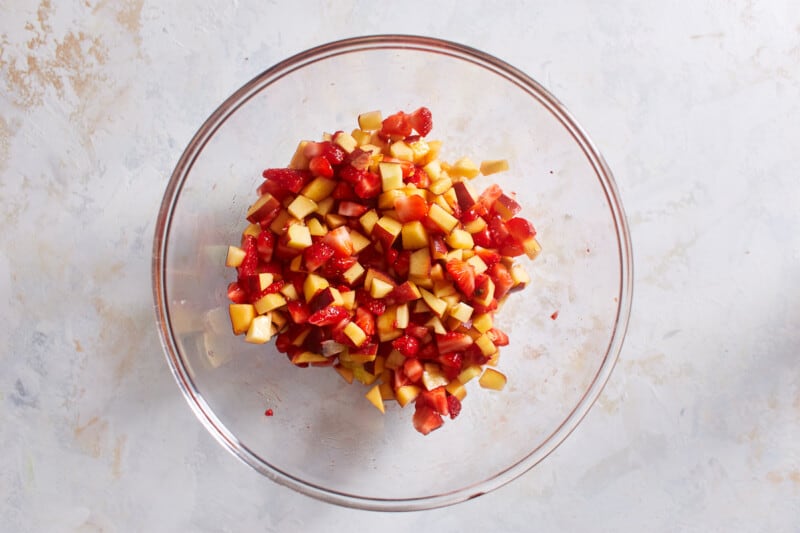 glass bowl filled with diced fruit