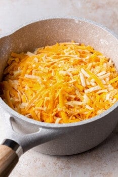 pot filled of shredded cheese