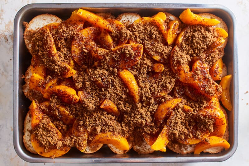 peach french toast topped with cinnamon brown sugar