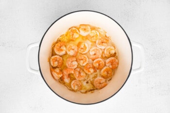 cooked shrimp in a dutch oven.
