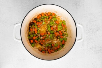carrot onion and celery in a dutch oven.