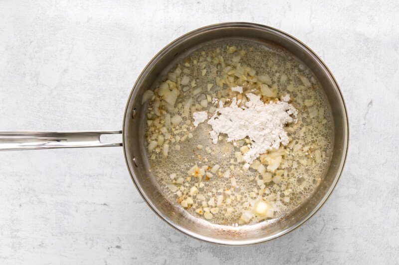 diced onion in a skillet.