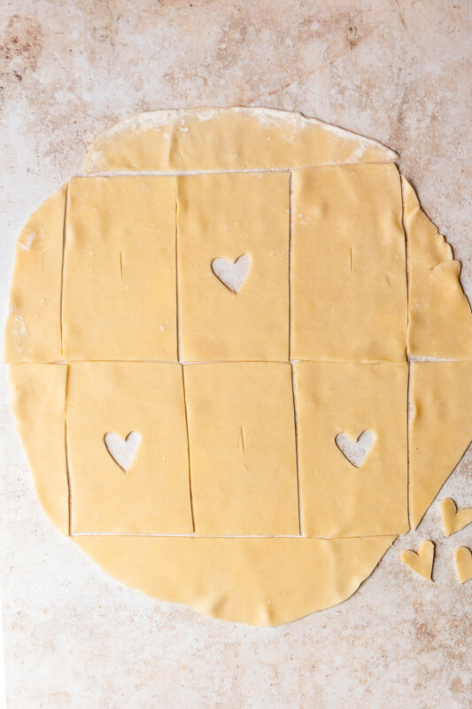 cutting pie dough into rectangles