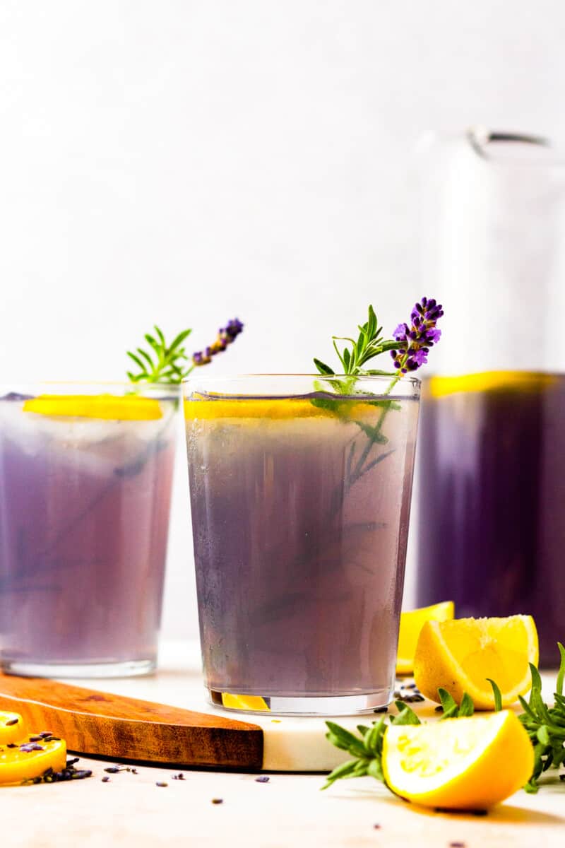 two glasses of lavender drinks