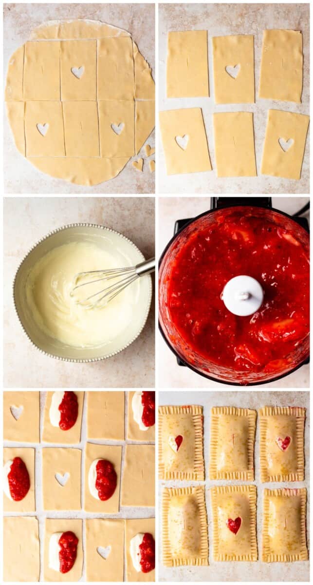 how to make strawberry cream cheese hand pies step by step photo collage