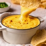 nacho cheese sauce with tortilla chips