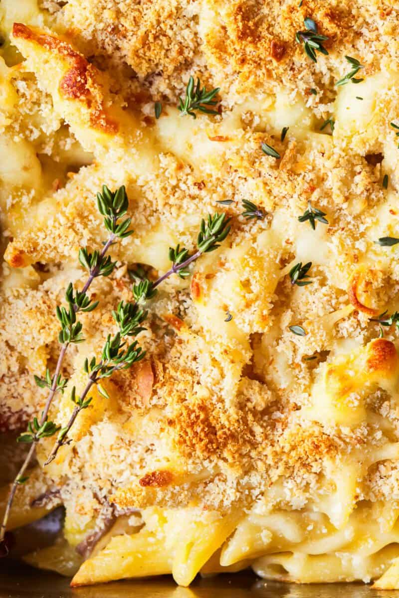 close up on baked pasta primavera