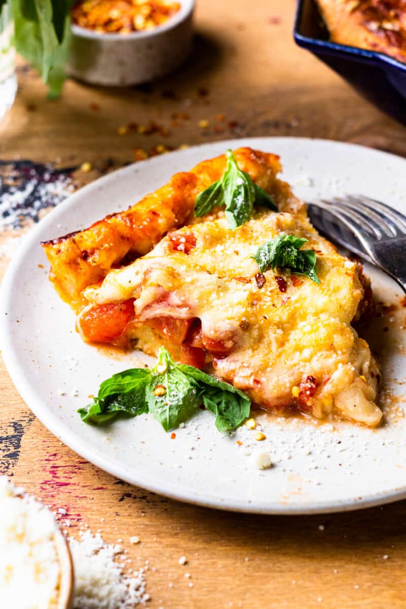 slice of skillet pizza on a plate