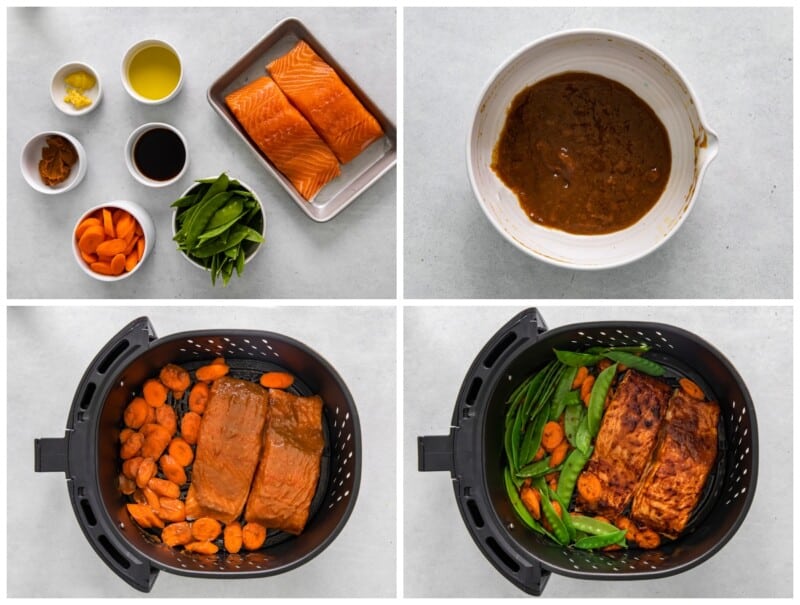 step by step photos for how to make air fryer miso salmon.