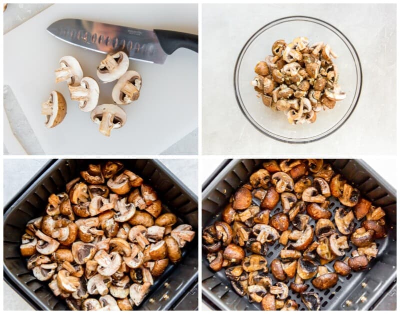 step by step photos for how to make air fryer mushrooms.