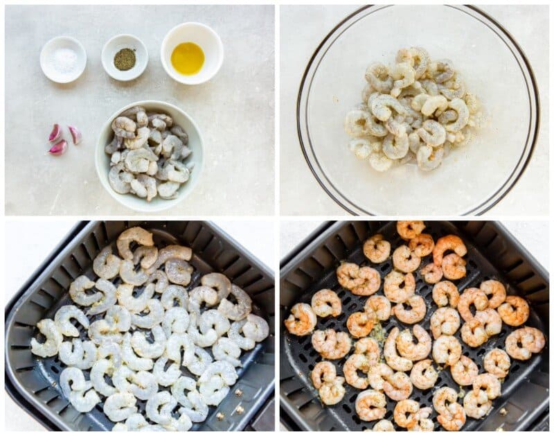 step by step photos for how to make air fryer garlic shrimp.