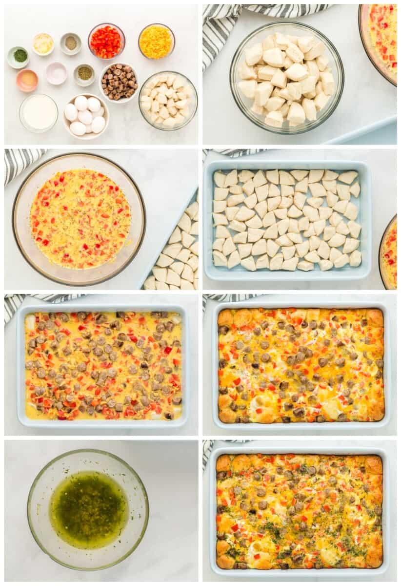 step by step photos for how to make biscuit breakfast casserole.