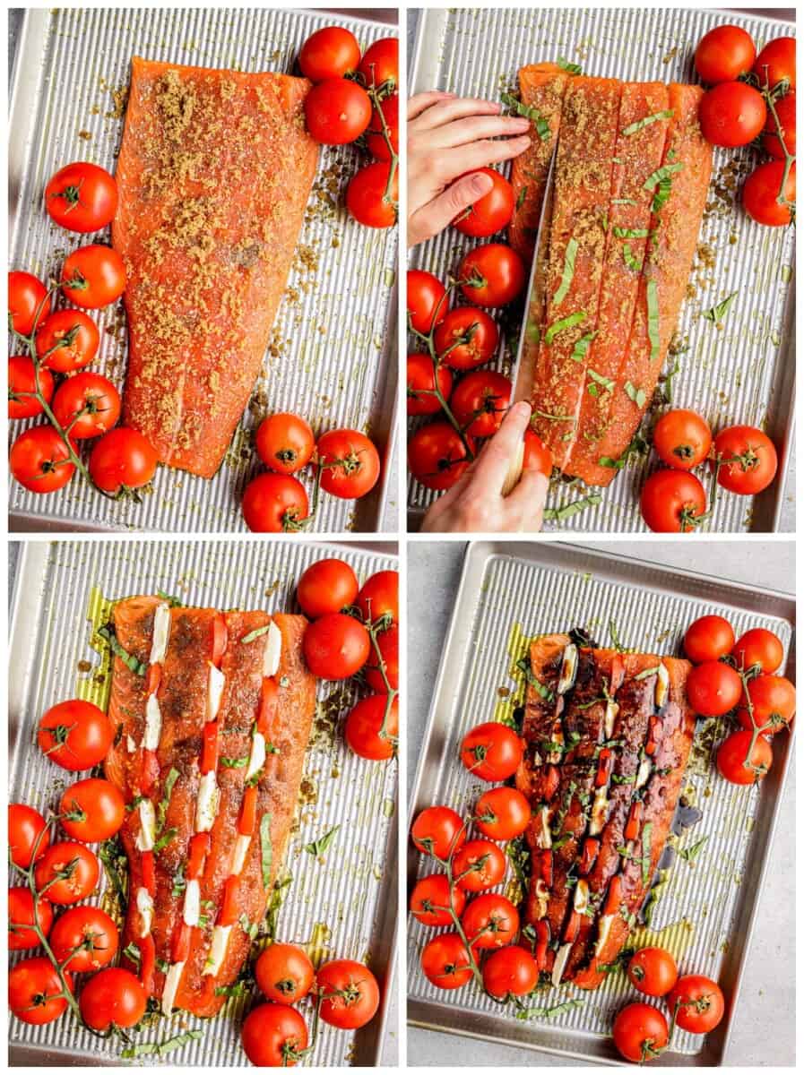 how to make stuffed salmon step by step photo collage