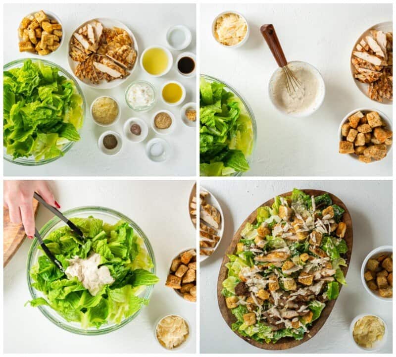 step by step photos for how to make chicken caesar salad.