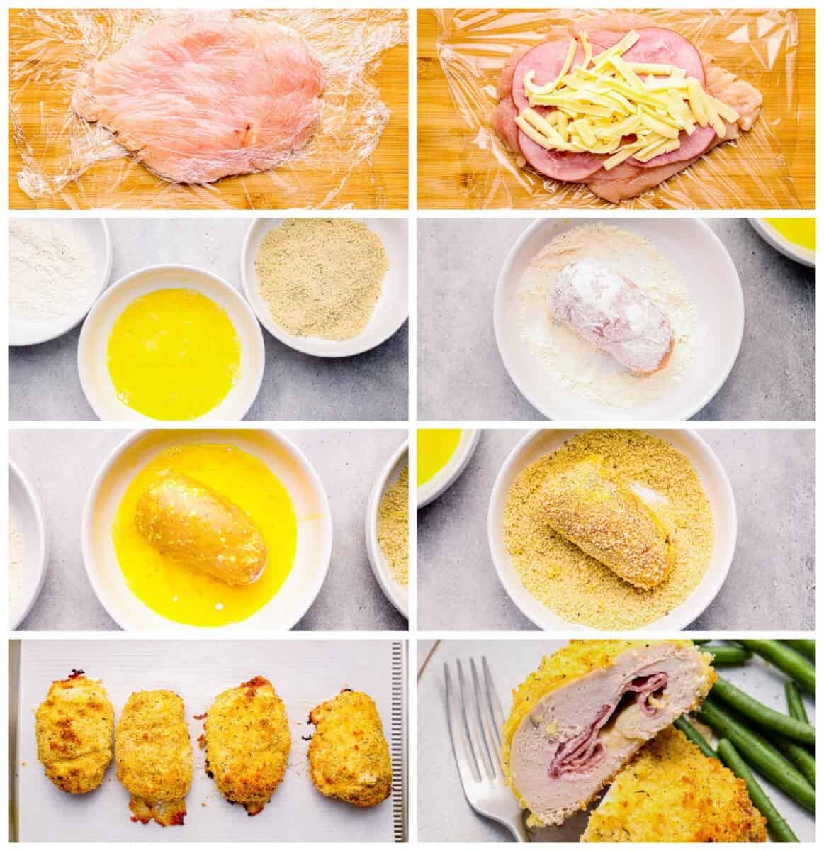 step by step photos for how to make chicken cordon bleu baked.