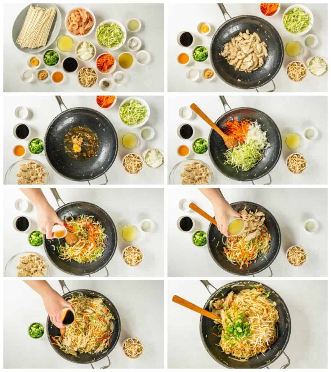 step by step photos for how to make chicken lo mein.