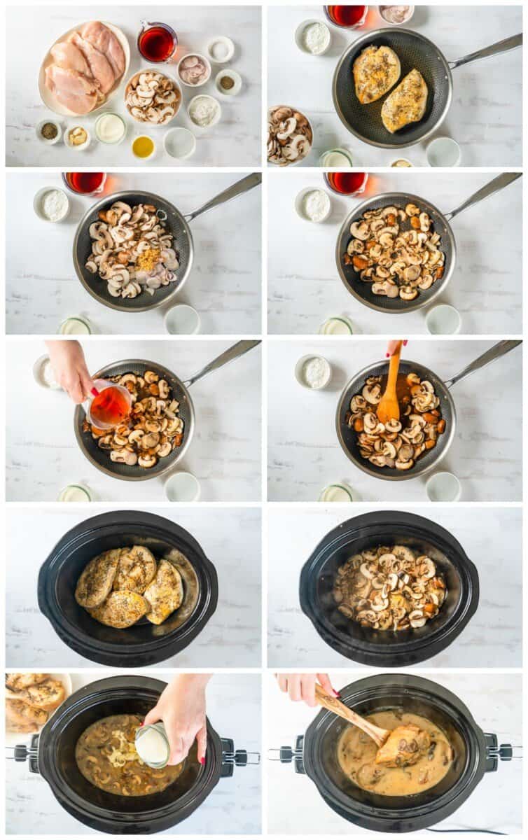 foto passo passo per come fare il marsala di pollo crockpot.
