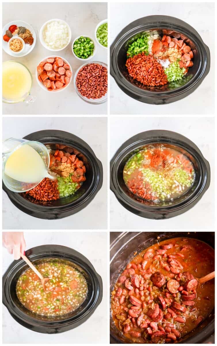 step by step photos for how to make crockpot red beans and rice.