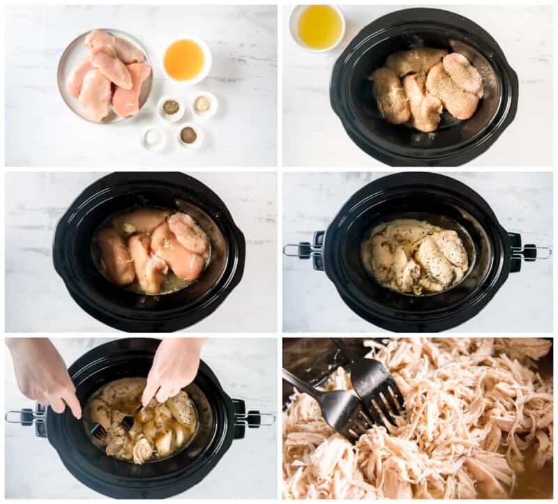 step by step photos for how to make crockpot shredded chicken.