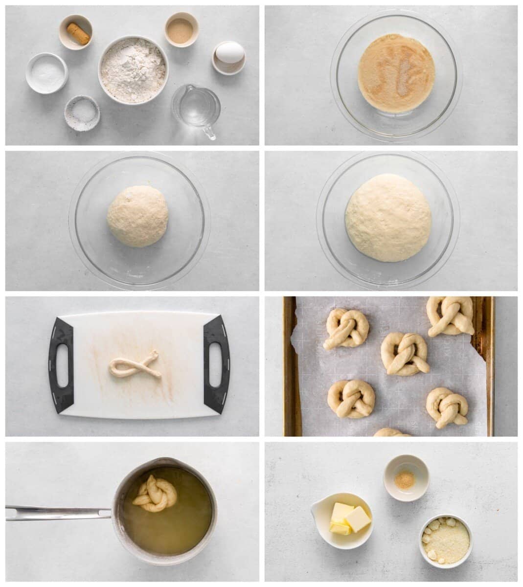 step by step photos for how to make garlic parmesan soft pretzels.