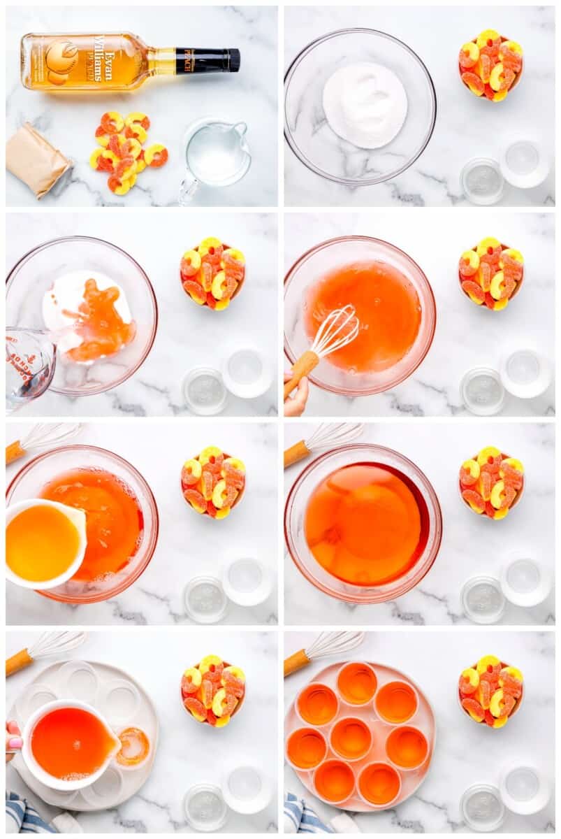 step by step photos for how to make peach jello shots.