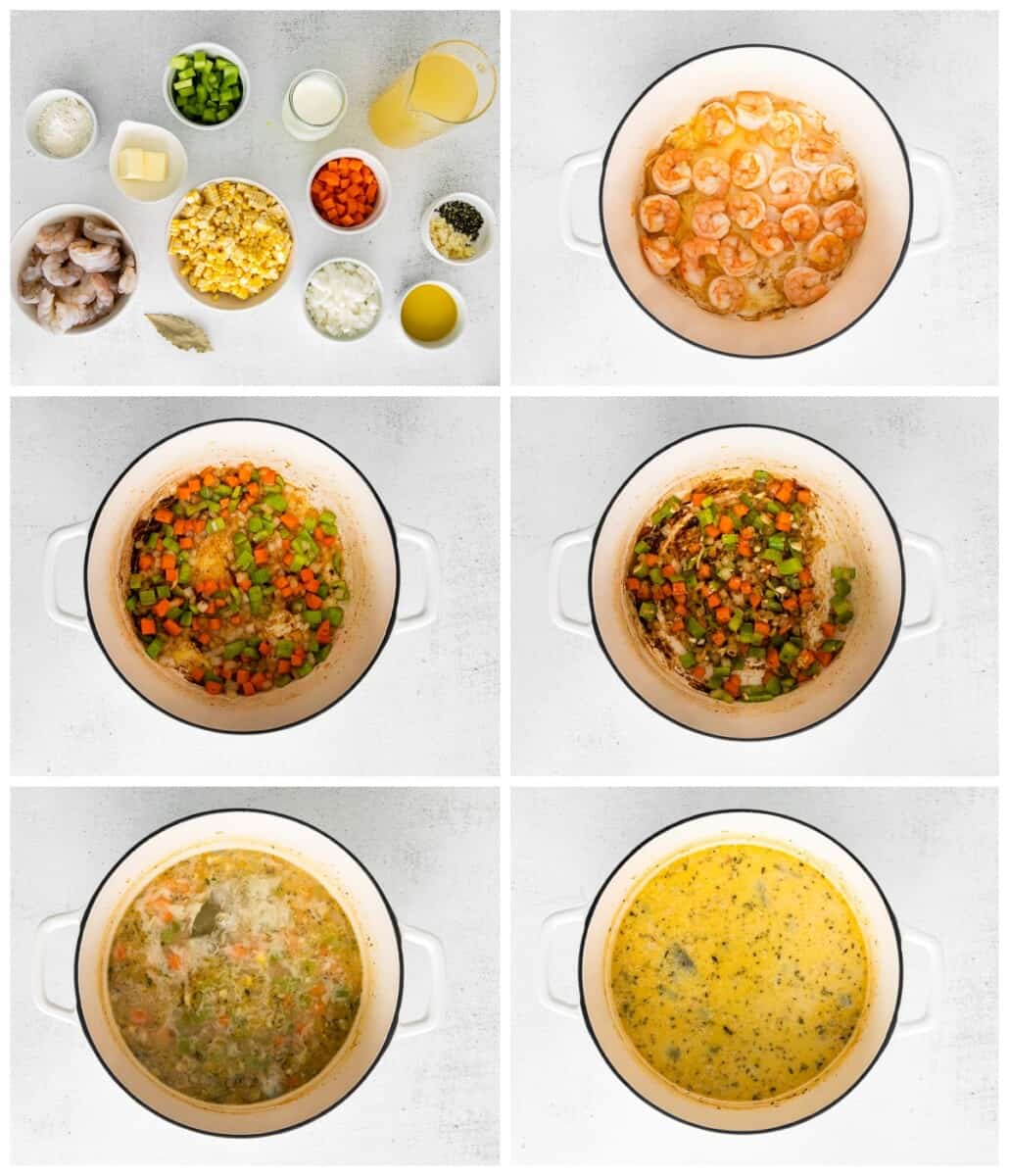 step by step photos for how to make shrimp corn chowder.