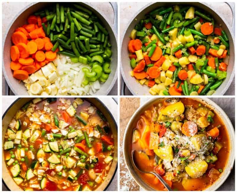 how to make vegetable soup step by step photo collage