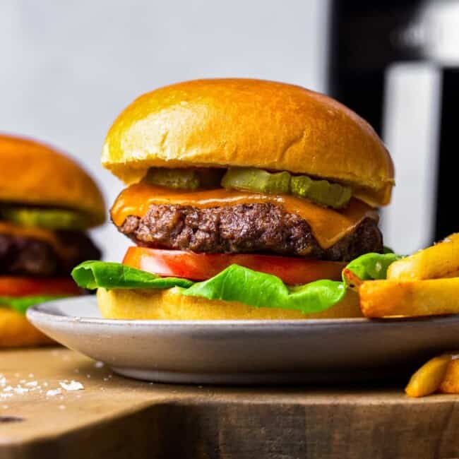 air fryer burger on a plate