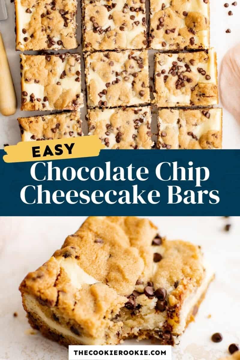 easy chocolate chip cookie cheesecake bars pin