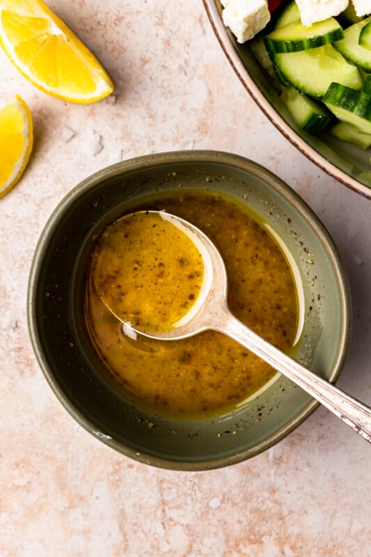 small bowl of lemon pepper salad dressing