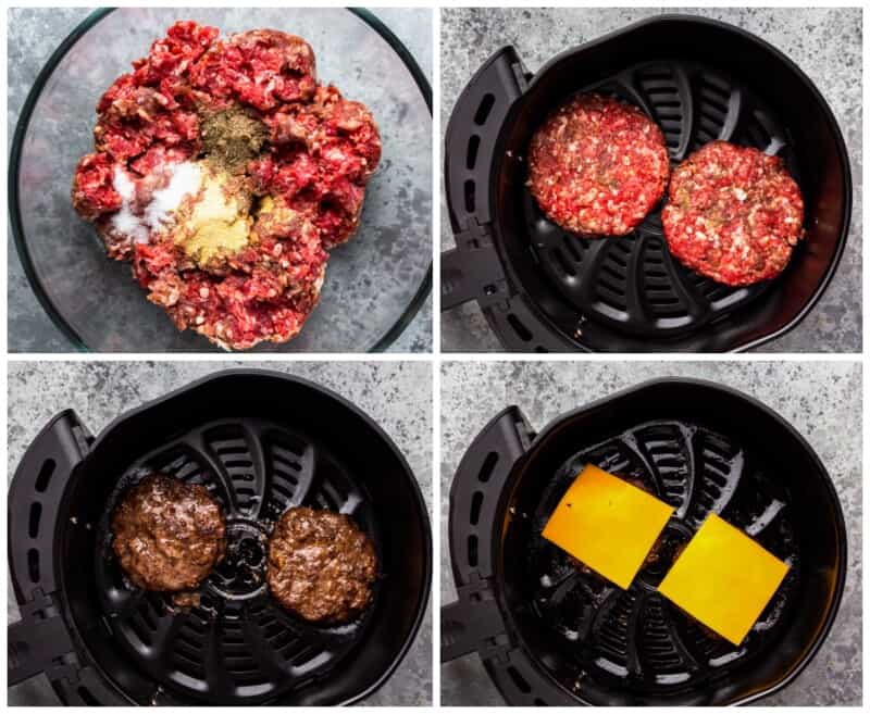 how to air fry hamburgers step by step photo collage