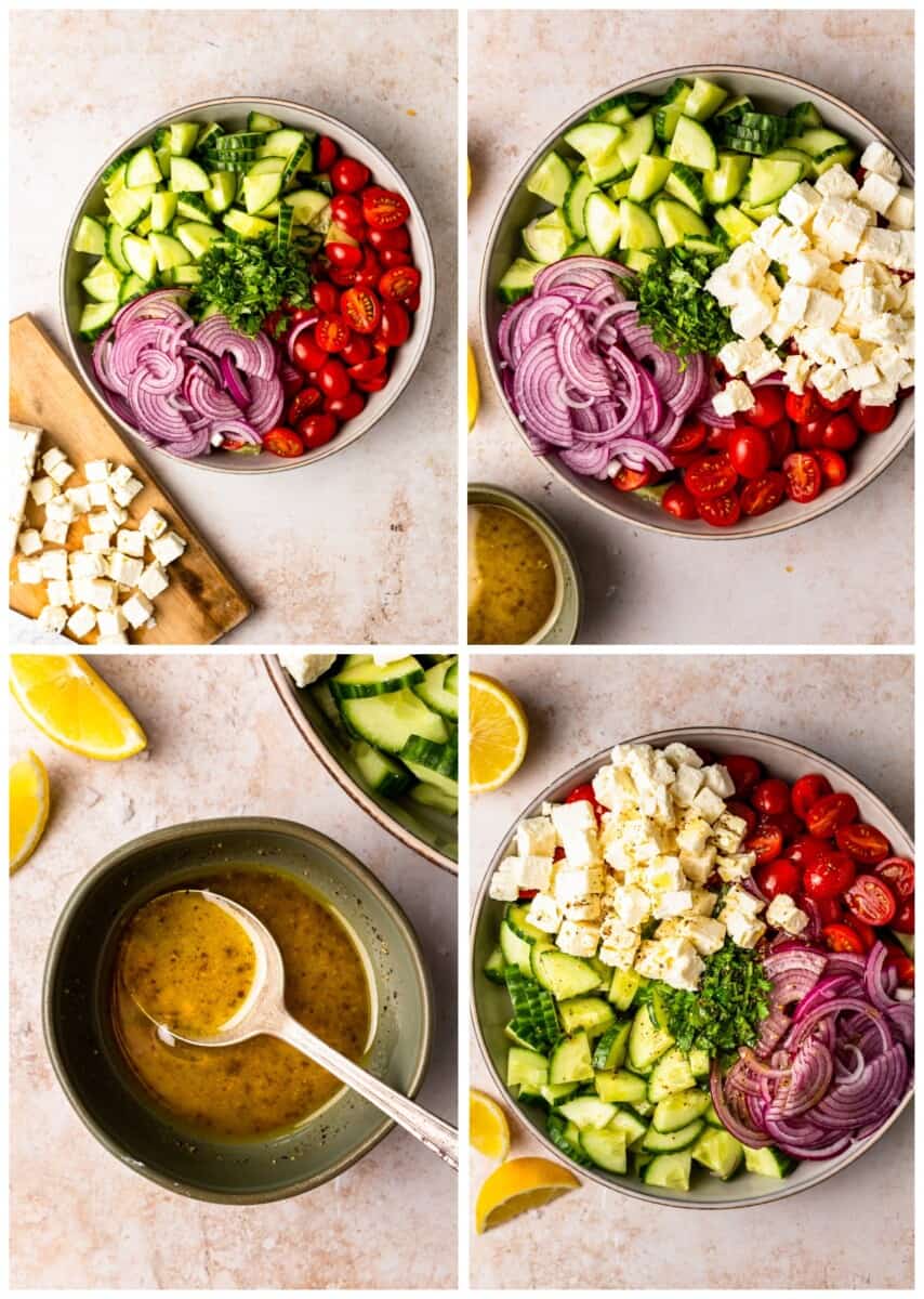 how to make cucumber tomato salad step by step photo collage