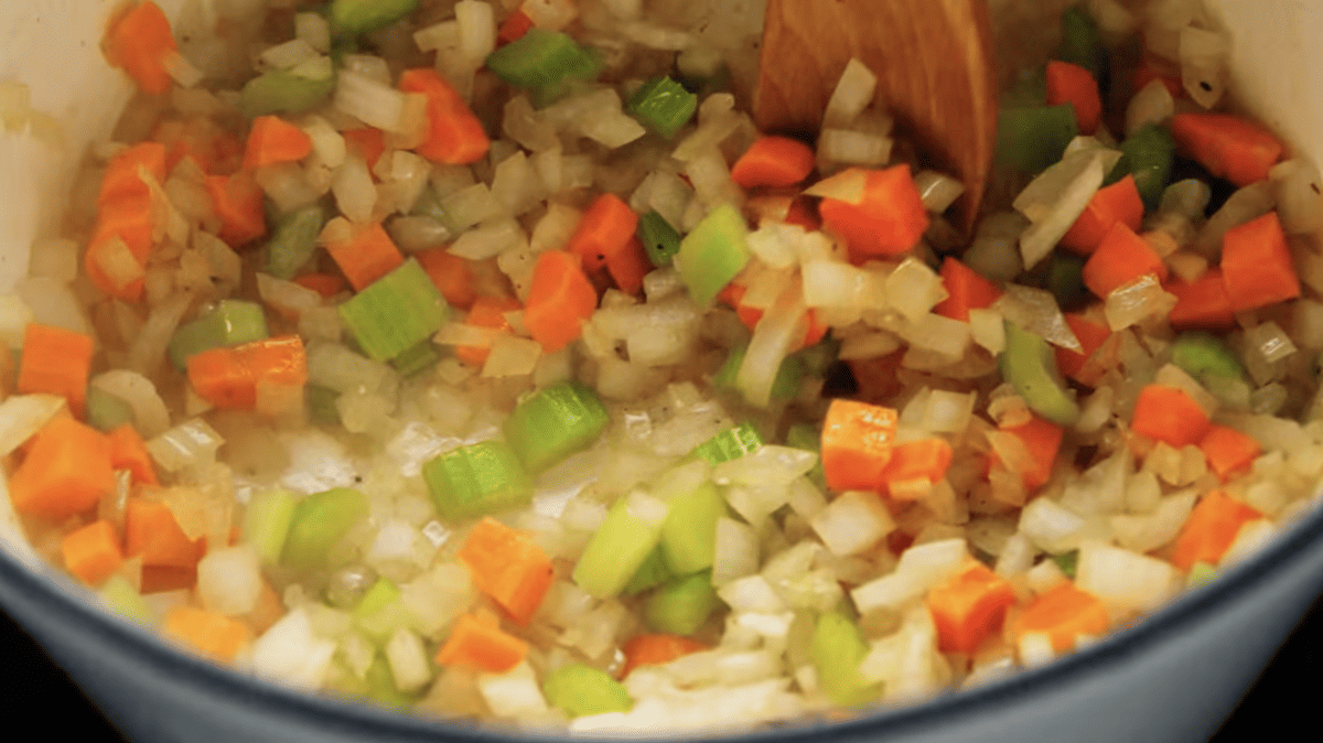 mirepoix in a dutch oven.