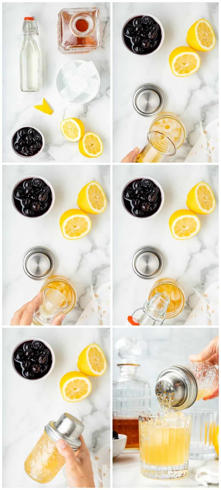 step by step photos for how to make whiskey sours.