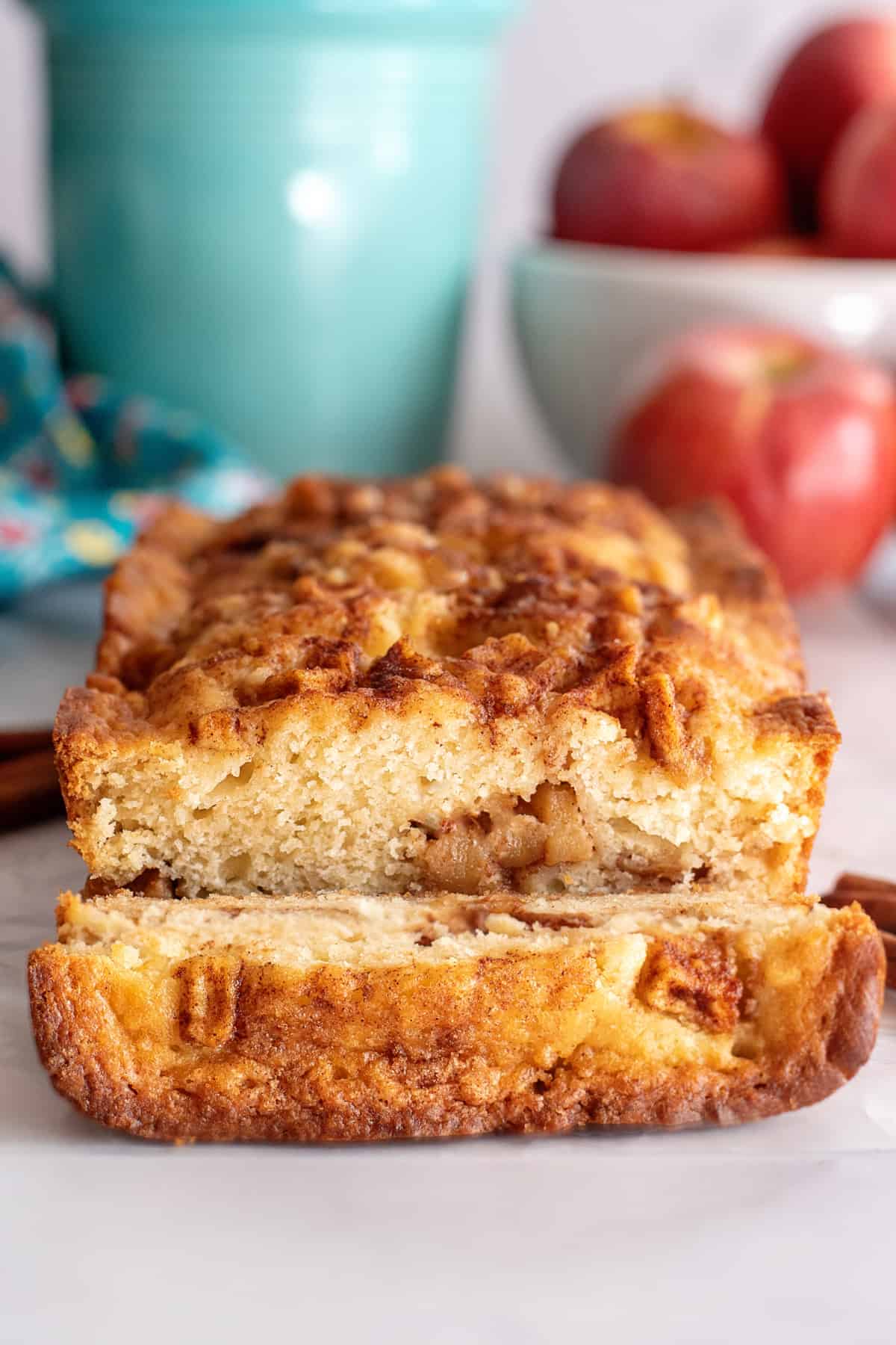 front view of a loaf of cinnamon apple bread
