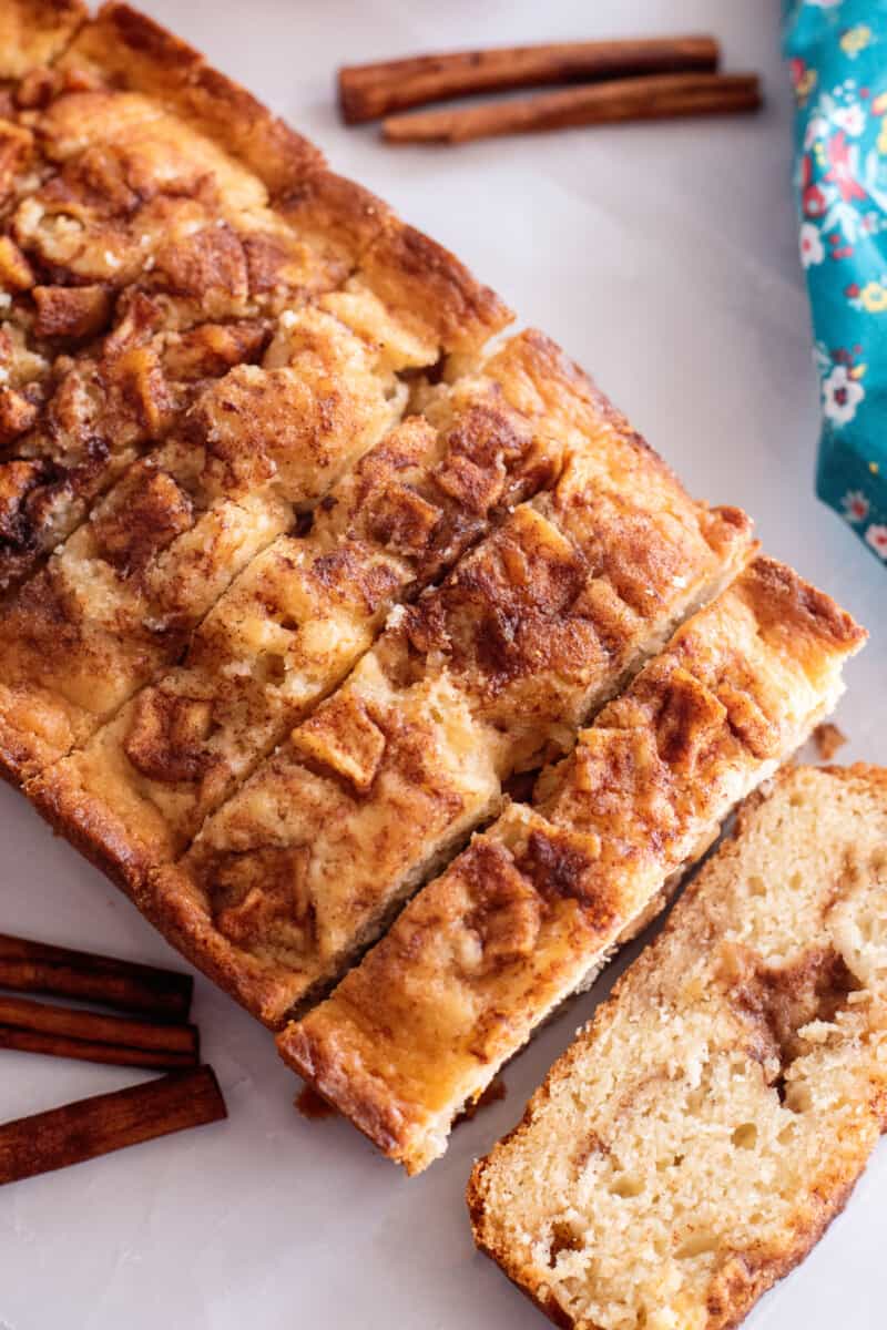 loaf of apple cinnamon bread, cut into slices