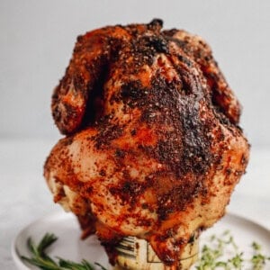 beer can chicken on a plate
