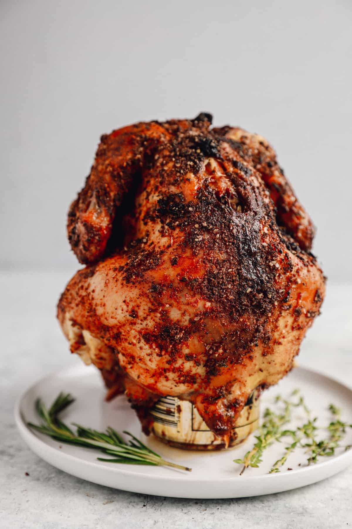 beer can chicken on a plate