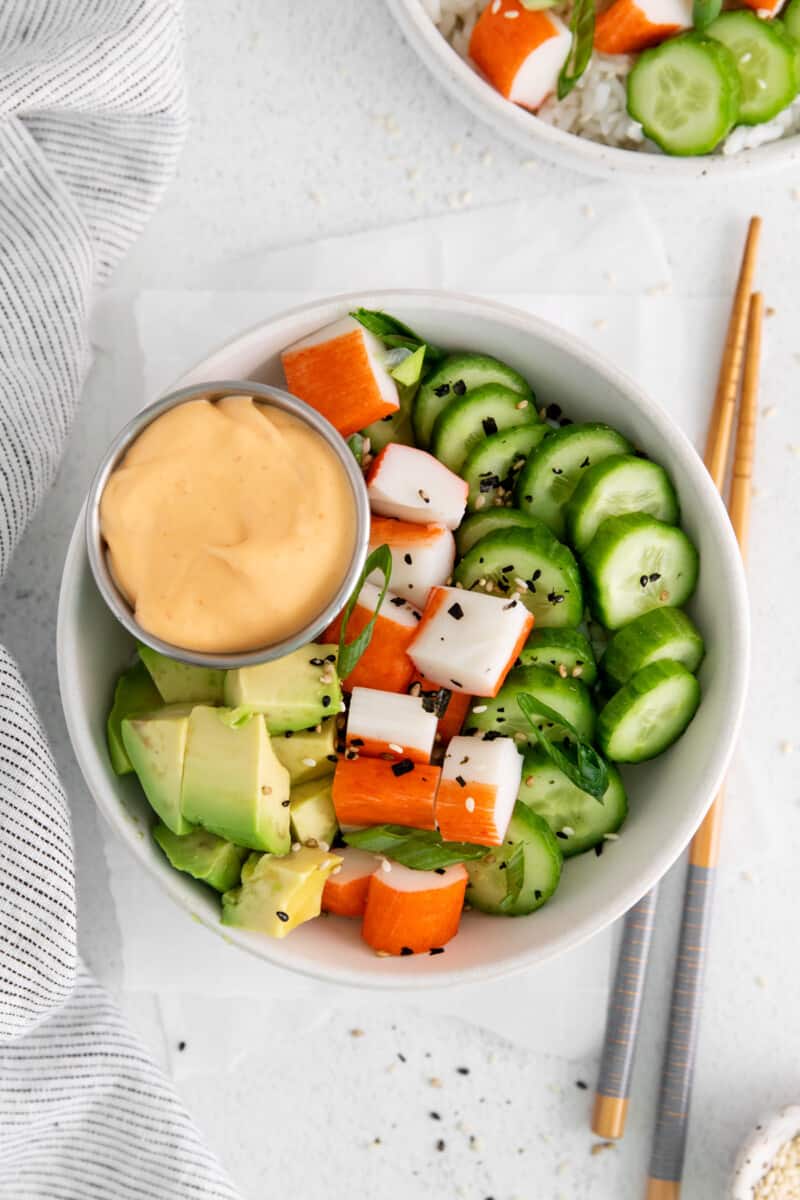 deconstructed California roll served in a bowl